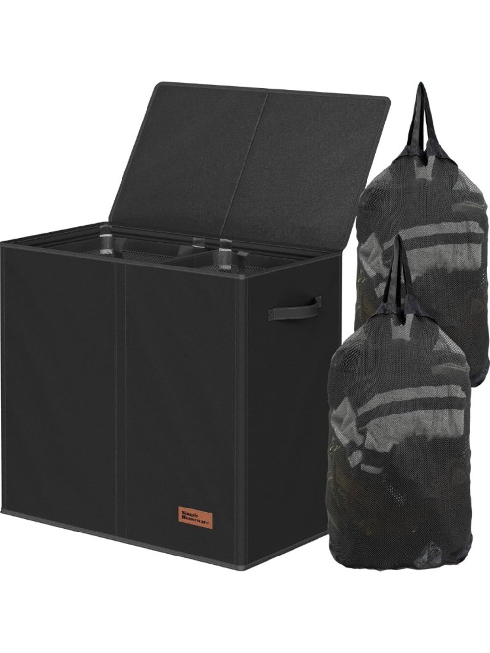 Stylish Double Laundry Hamper with Lid & Removable Bags - Black Storage Solution